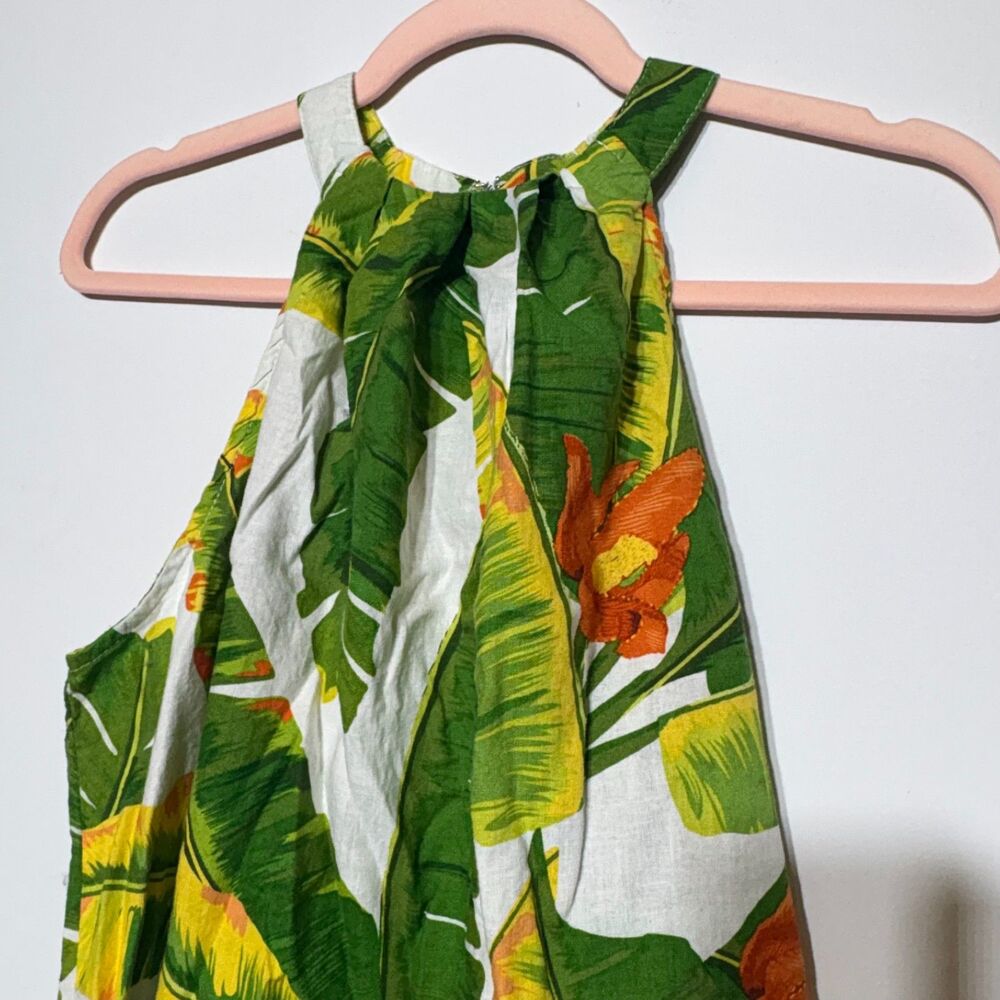 Cynthia Rowley Womens S Tropical Banana Leaf Linen Blend Halter Top Resort - Picture 4 of 11